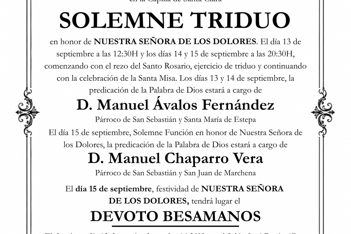 CONVOCATORIA CULTOS DE SEPTIEMBRE