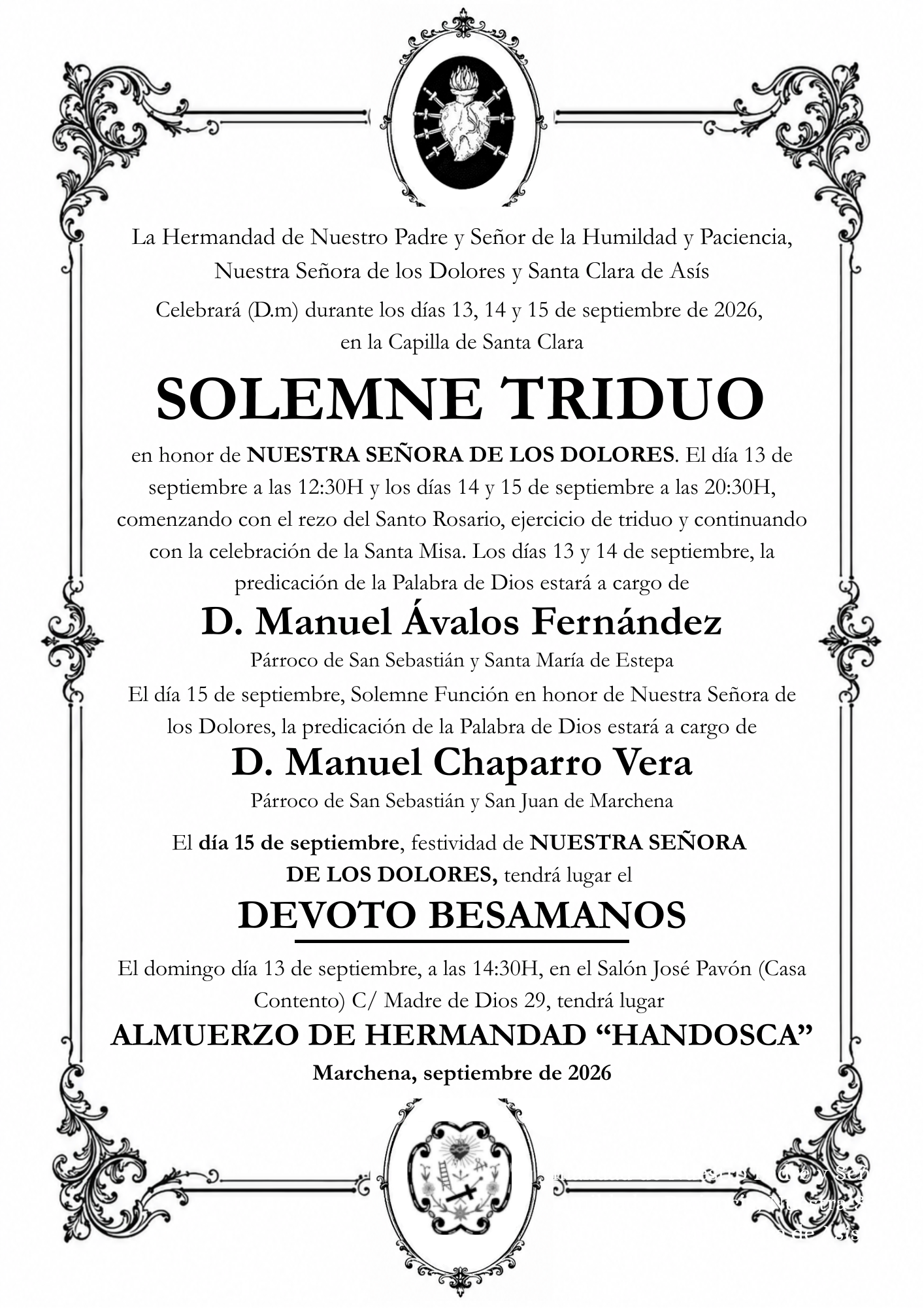 CONVOCATORIA CULTOS DE SEPTIEMBRE