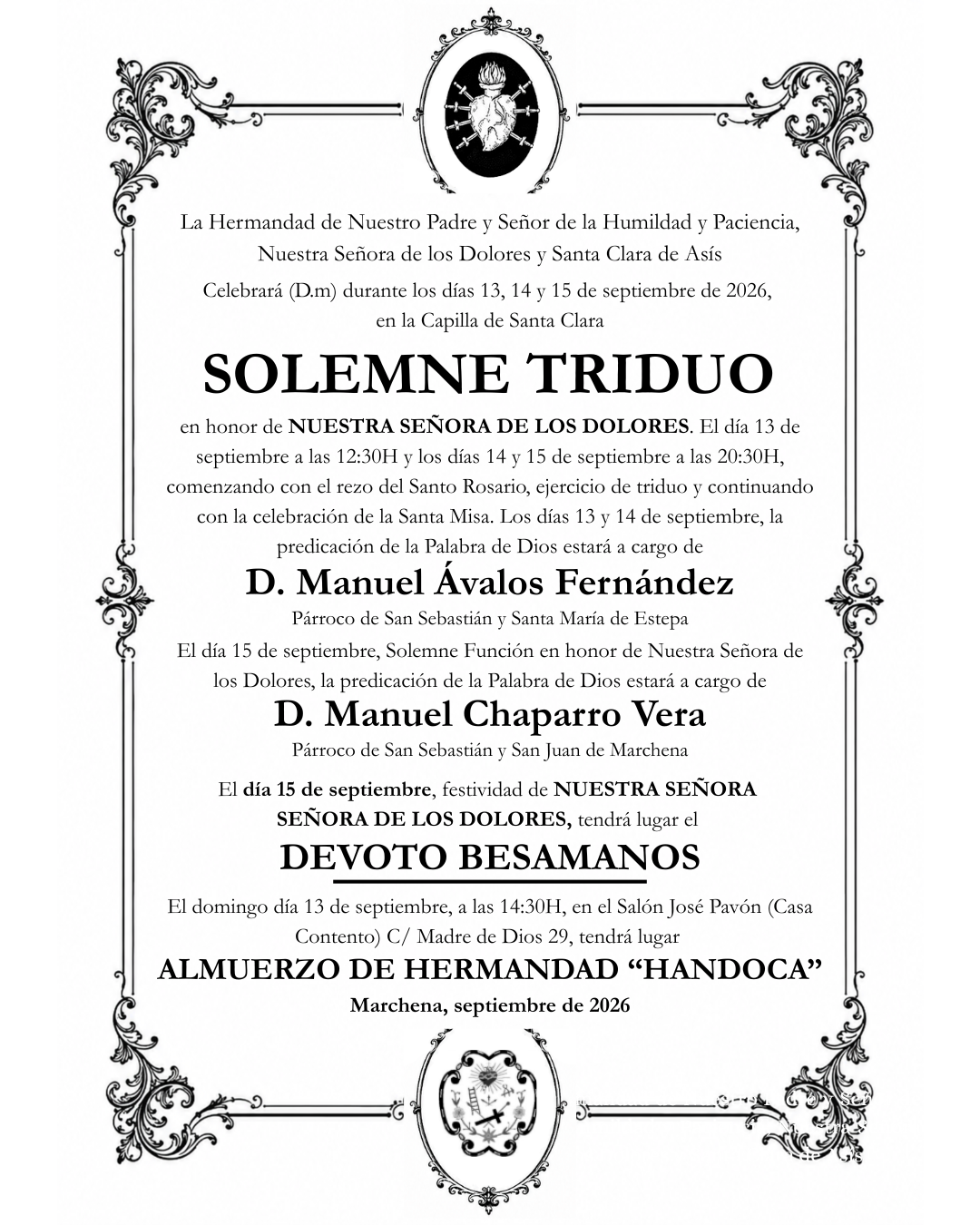 CONVOCATORIA CULTOS DE SEPTIEMBRE